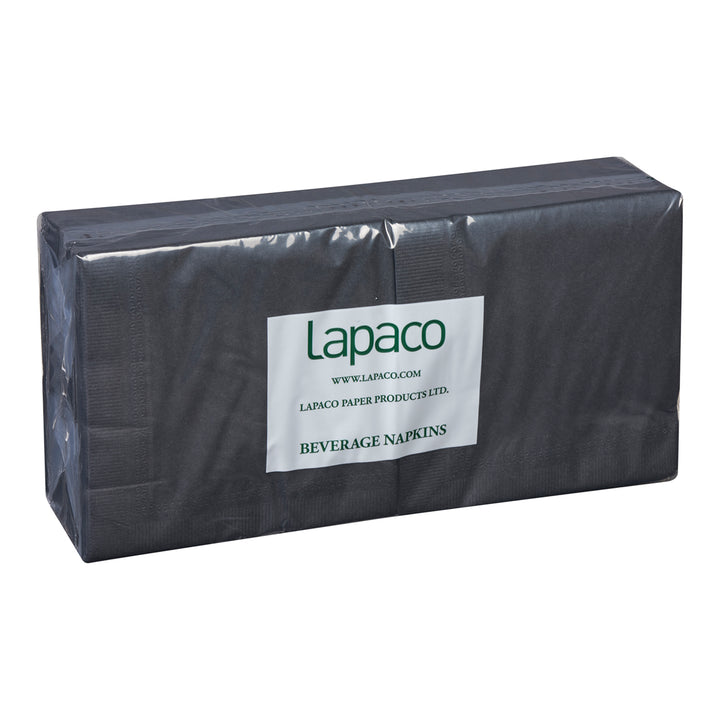 Lapaco 10 Inch X 10 Inch 1/4 Fold 2 Ply Black Beverage Napkin-1000 Each-1/Case