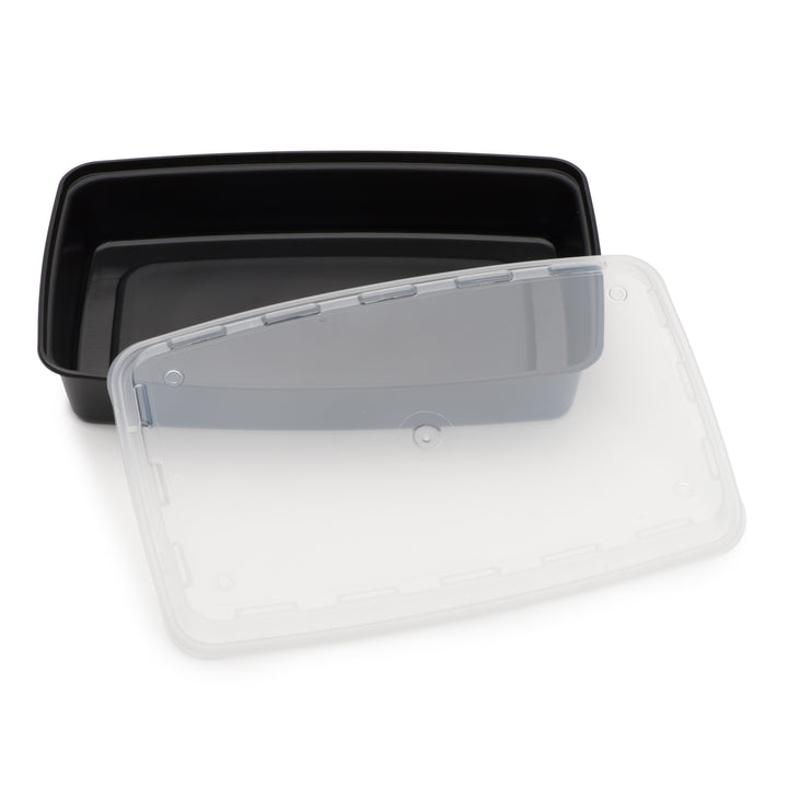 Cubeware 48 oz. Rectangular Black Container With Clear Lid-100 Set-1/Case