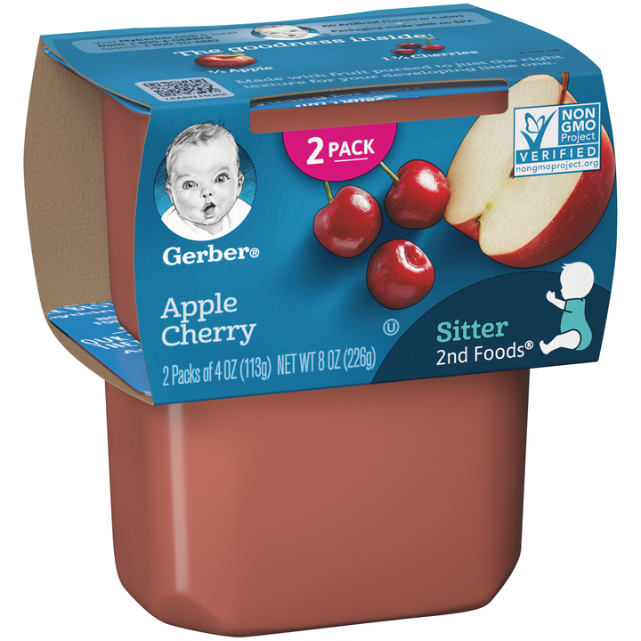 Gerber 2Nd Foods Non-Gmo Apple Cherry Puree Baby Food Tub-2X 4 Oz Tubs-8 oz.-8/Case