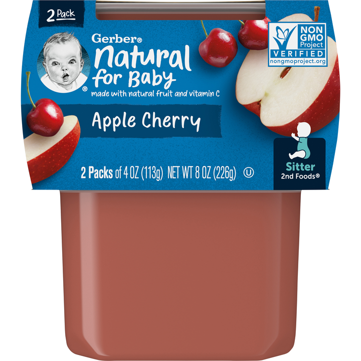 Gerber 2Nd Foods Non-Gmo Apple Cherry Puree Baby Food Tub-2X 4 Oz Tubs-8 oz.-8/Case