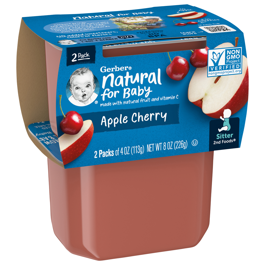 Gerber 2Nd Foods Non-Gmo Apple Cherry Puree Baby Food Tub-2X 4 Oz Tubs-8 oz.-8/Case