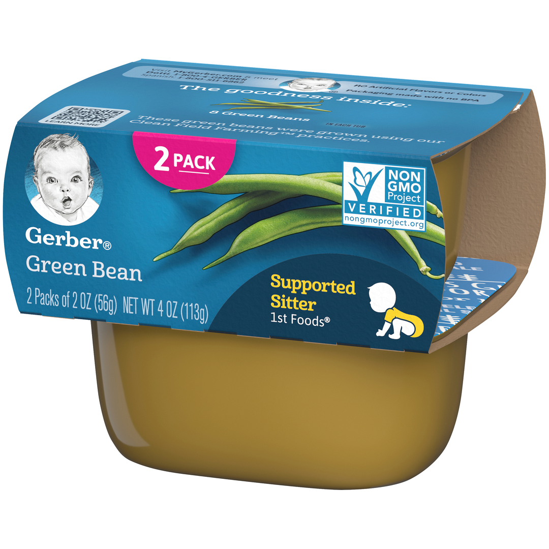 Gerber 1St Foods Natural For Baby Non-Gmo Green Bean Puree Baby Food Tub-2X 2 Oz Tubs-4 oz.-4/Box-2/Case