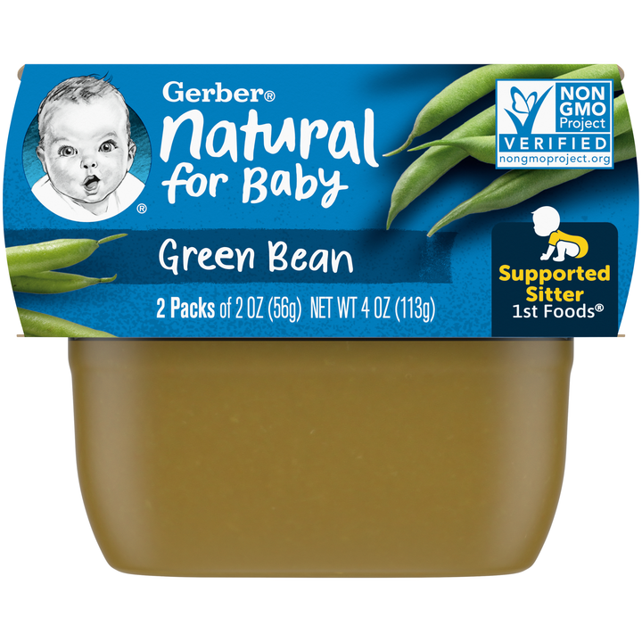 Gerber 1St Foods Natural For Baby Non-Gmo Green Bean Puree Baby Food Tub-2X 2 Oz Tubs-4 oz.-4/Box-2/Case