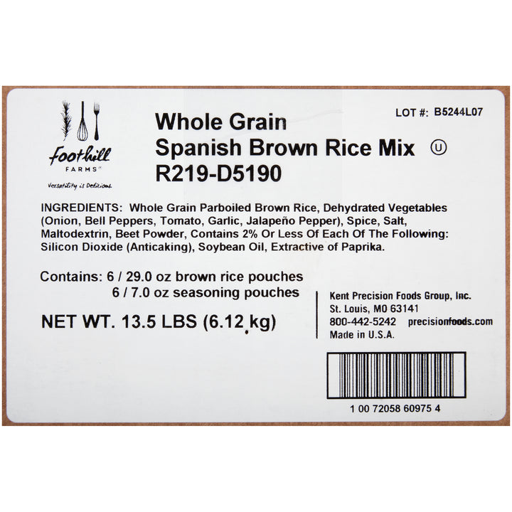 Foothill Farms Whole Grain Reduced Sodium Spanish Brown Rice Mix-36 oz.-6/Case