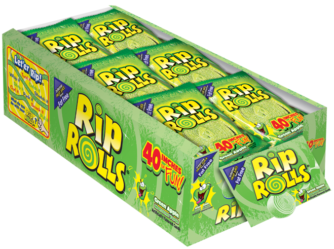 Rip Rolls Green Apple Display Carton-1.4 oz.-24/Box-12/Case
