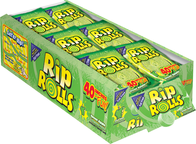 Rip Rolls Green Apple Display Carton-1.4 oz.-24/Box-12/Case