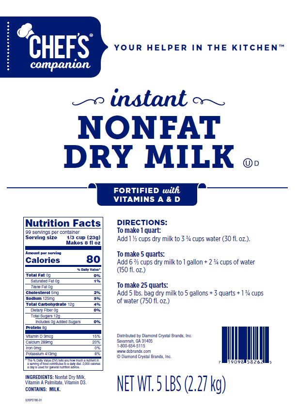 Chefs Companion Instant Nonfat Dry Milk-5 lb.-6/Case