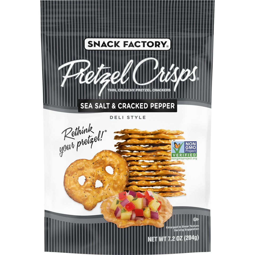 Snack Factory Pretzel Crisps Sea Salt & Cracked Pepper-7.2 oz.-12/Case