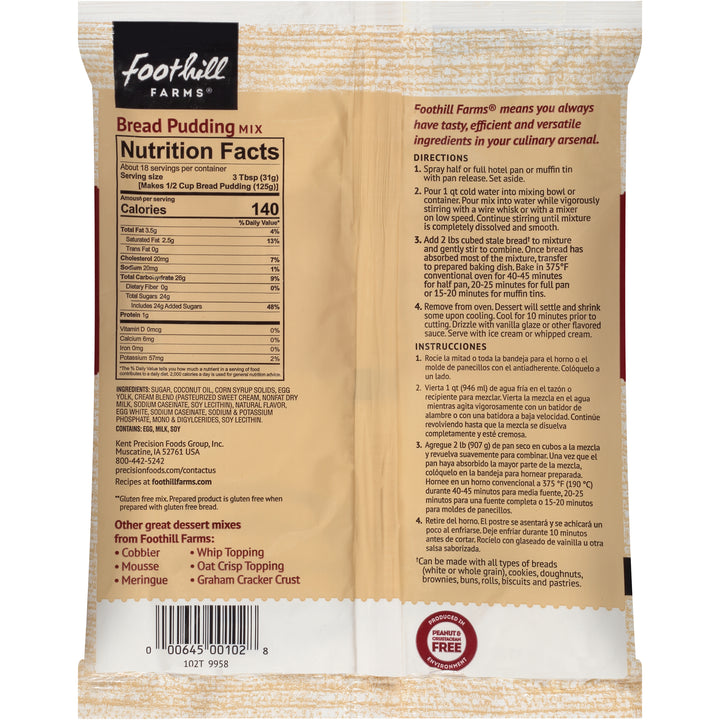 Foothill Farms Gluten Free No Trans Fat Add Bread & Bake Bread Pudding Dessert Mix-20.32 oz.-8/Case