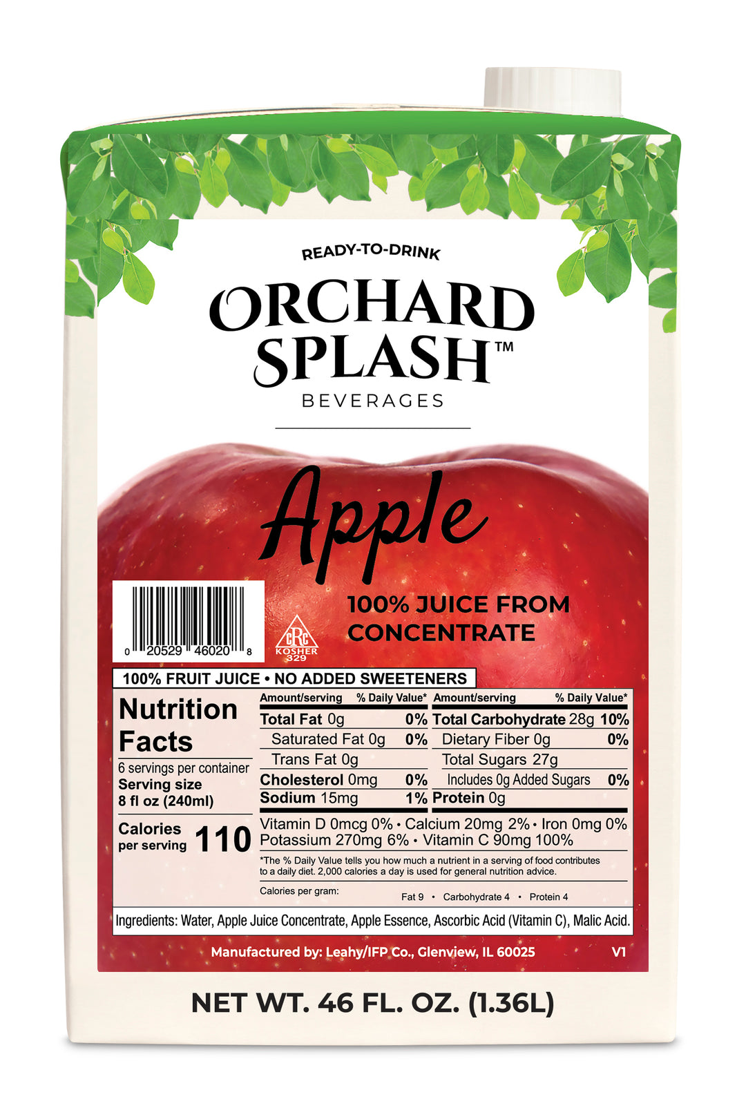 Orchard Splash Juice Aseptic 100% Apple Ready To Serve-46 oz.-1/Box-12/Case