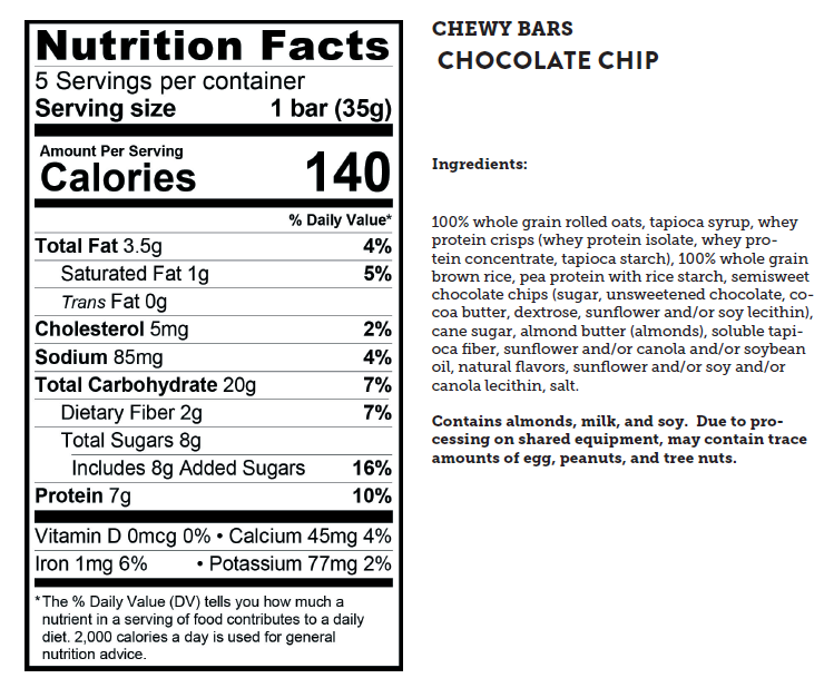 Kodiak Cakes Chocolate Chip Chewy Bars-1.23 oz.-5/Box-12/Case