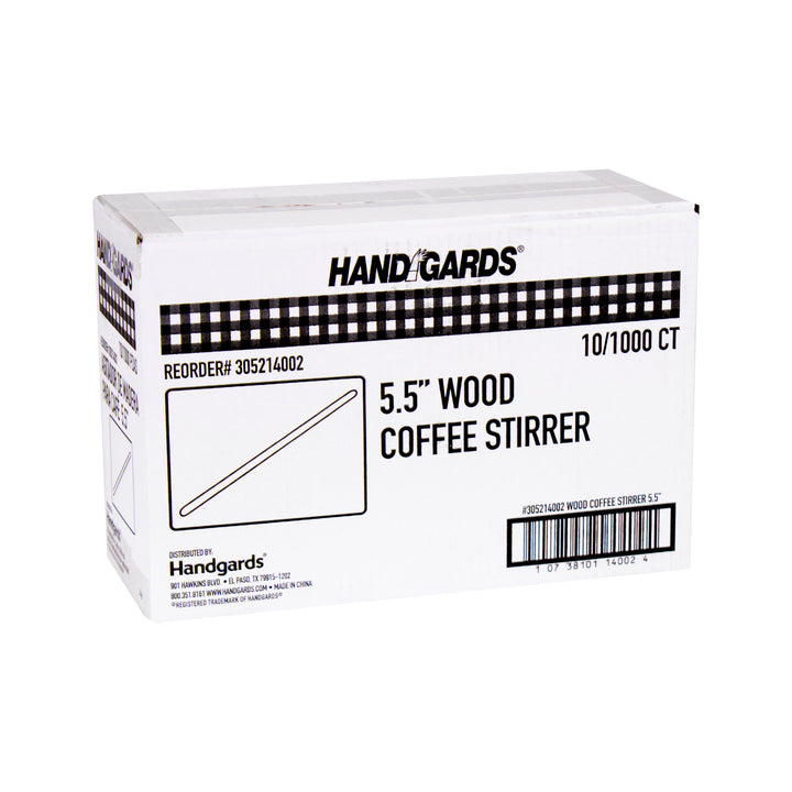 Handgards 5.5 Inch Wood Coffee Wood Stirrer-1000 Each-1000/Box-10/Case
