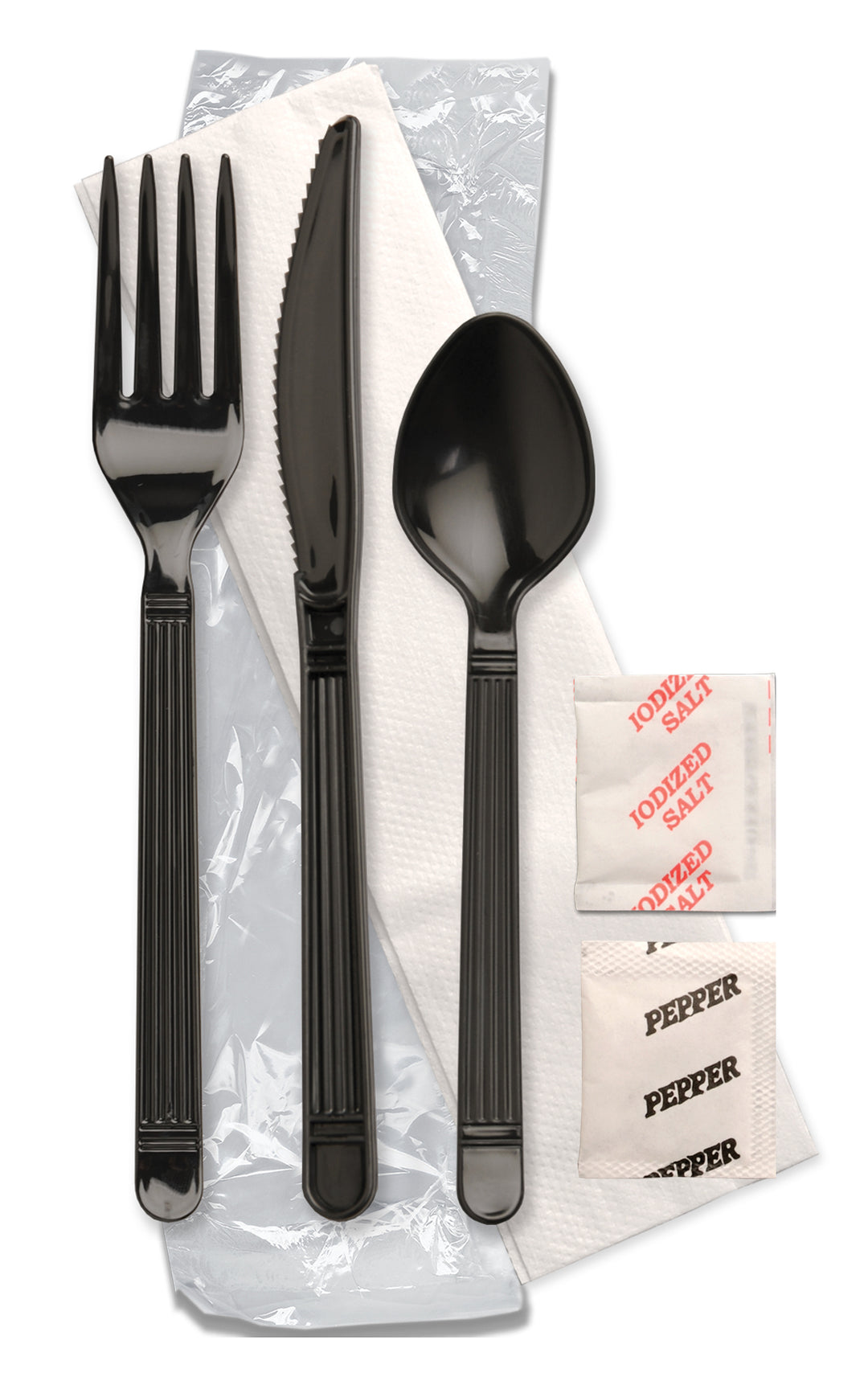 D & W Fine Pack Forum 13" X 13" Napkin-Ebony Fork-Knife-& Spoon-Salt & Pepper Meal Kit-250 Each-250/Box-1/Case