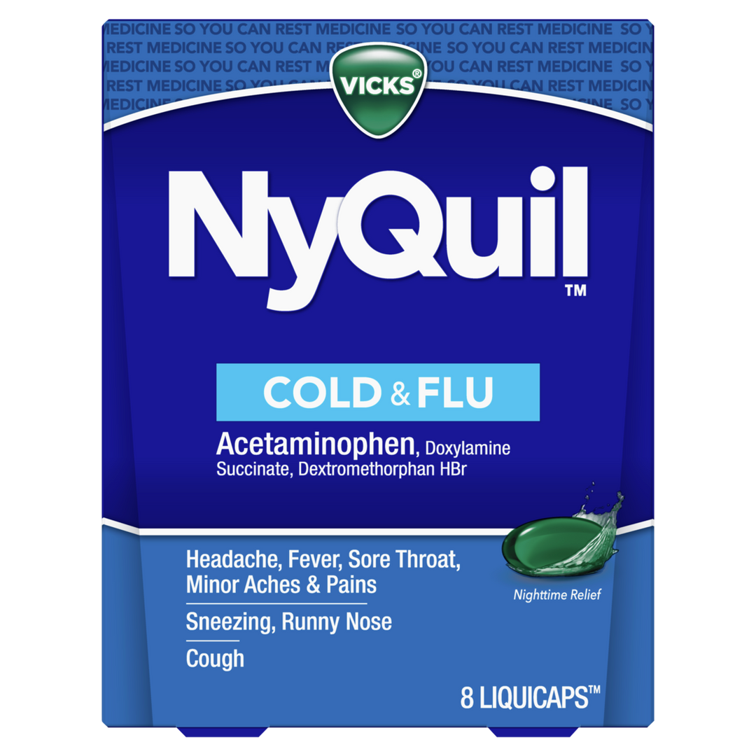 Vicks Nyquil Cold Flu Congestion Medicine-8 Count-6/Box-4/Case