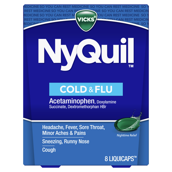 Vicks Nyquil Cold Flu Congestion Medicine-8 Count-6/Box-4/Case