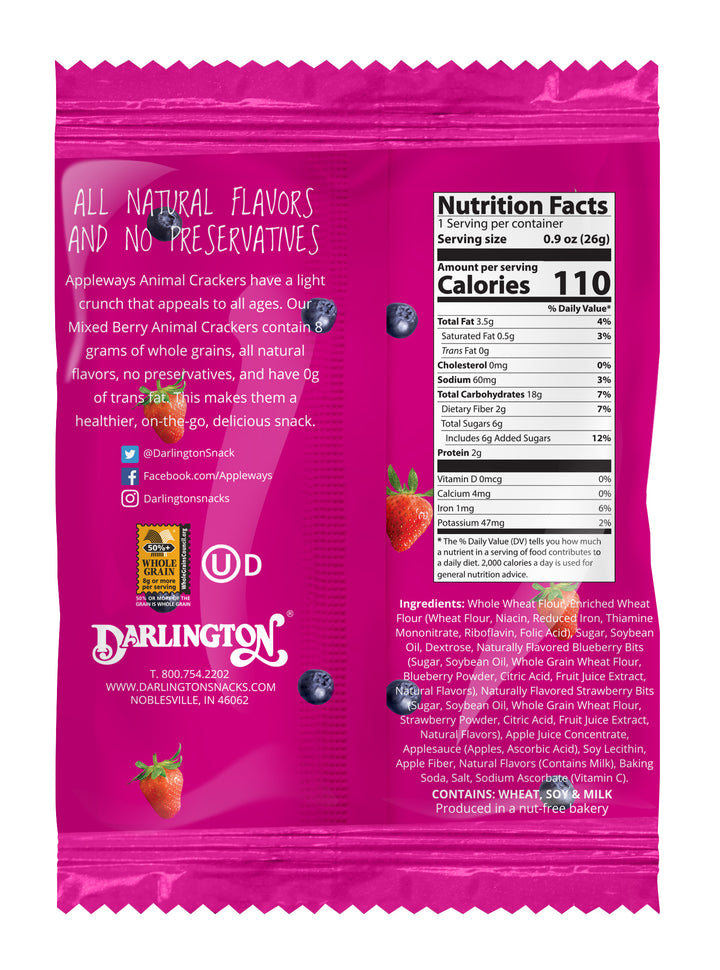 Appleways Mixed Berry Animal Crackers-1 Count-108/Case