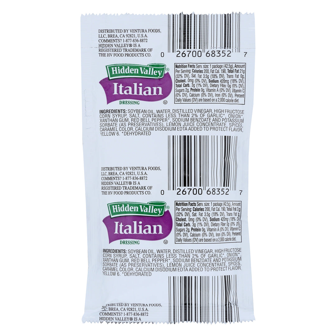 Hidden Valley Golden Italian Dressing Single Serve-1.5 oz.-84/Case MPN# 85637HVR Round Eye Supply Hidden Valley Golden Italian Dressing Single Serve-1.5 oz.-84/Case MPN# 85637HVR Round Eye Supply