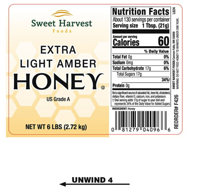 Sweet Harvest Foods Extra Light Amber Honey Bulk-6 lb.-1/Case