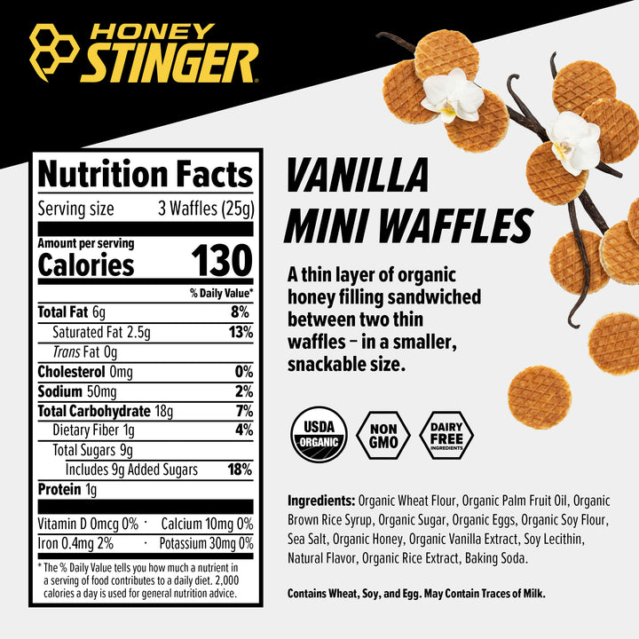 Honey Stinger Organic Mini Waffles Vanilla-1 Each-5/Case