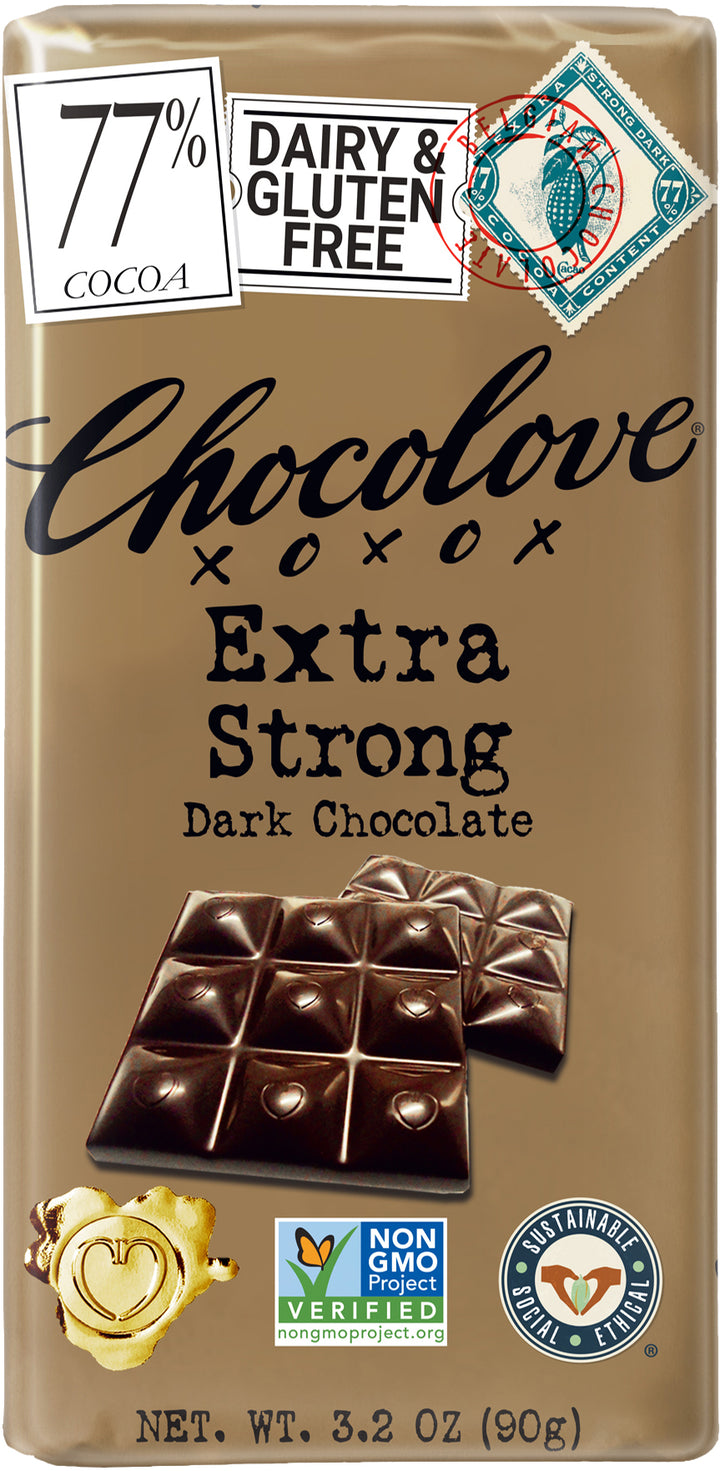 Chocolove Extra Strong Dark Chocolate Bar-3.2 oz.-12/Box-12/Case