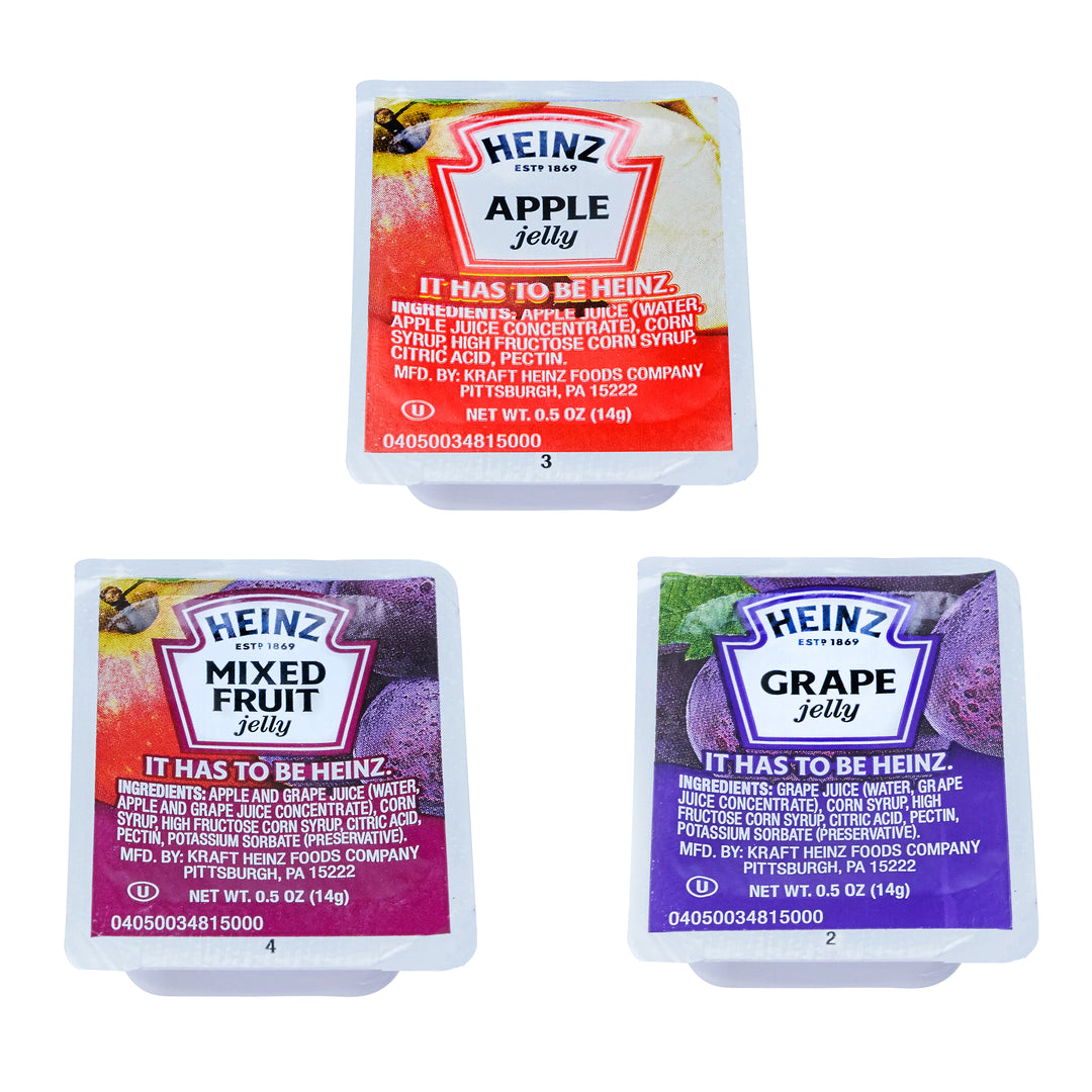 Heinz Single Serve Assorted Jelly-.5 oz. Cup- 80 Grape-80 Mixed Fruit-6.25 lb.-1/Case