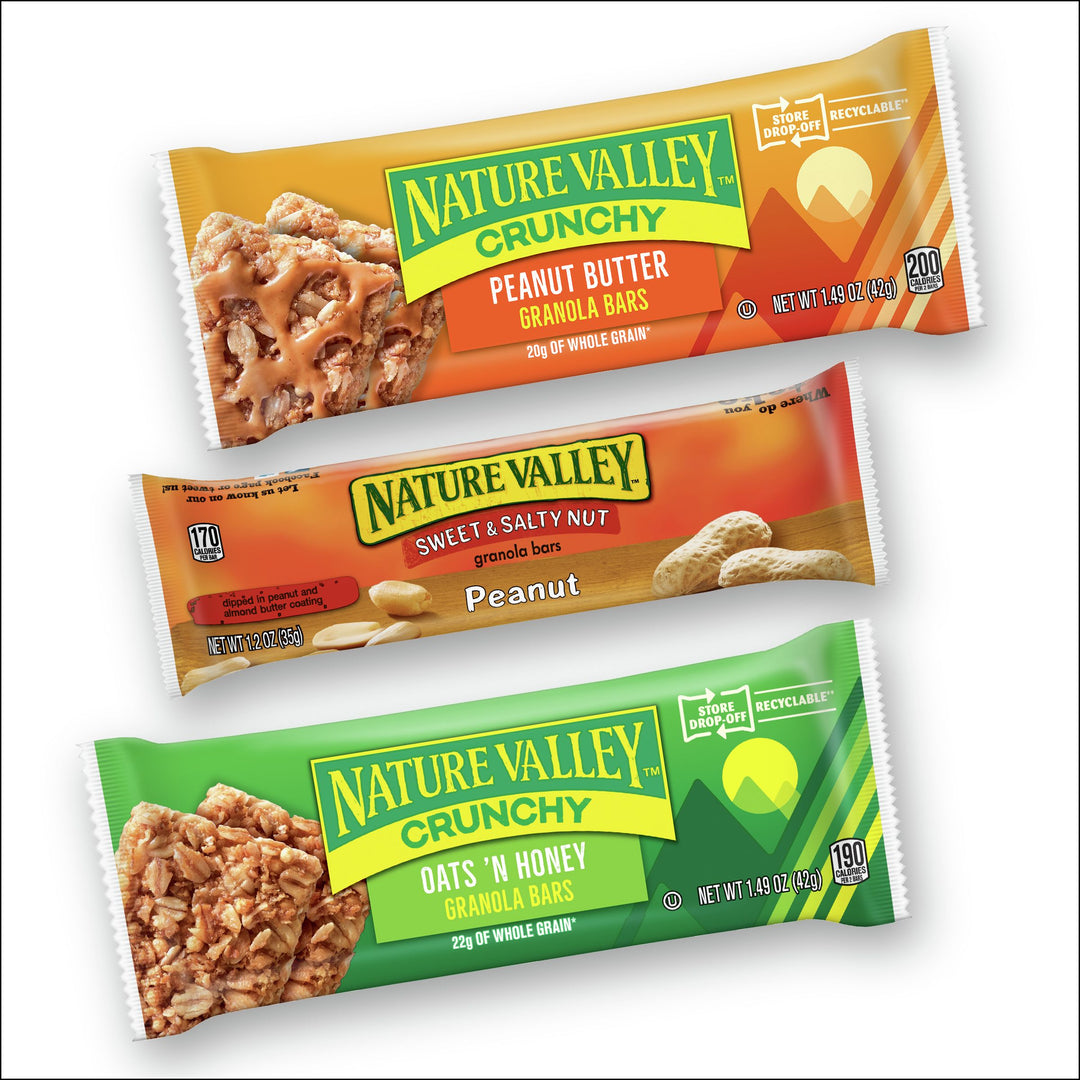 Nature Valley Variety Pack 36 Crunchy Oat 'N Honey-18 Sweet & Salty Nut Peanut-18 Crunchy Peanut Granola Bar-24.92 oz.-4/Case