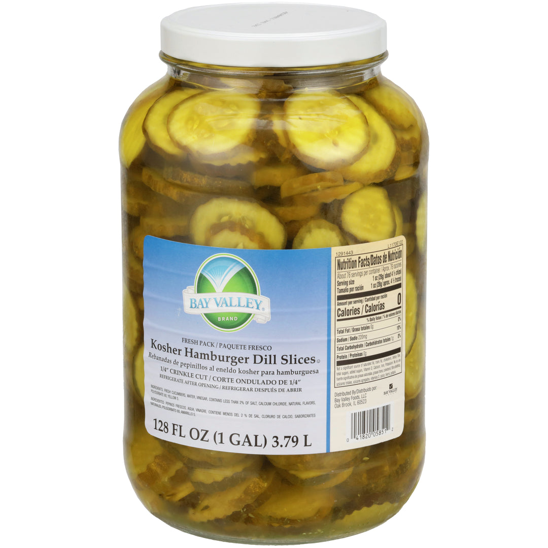 Bay Valley Kosher 320-365 Count 1/4 Crinkle Cut Fresh Pack Pickle Slice Bulk-1 Gallon-4/Case