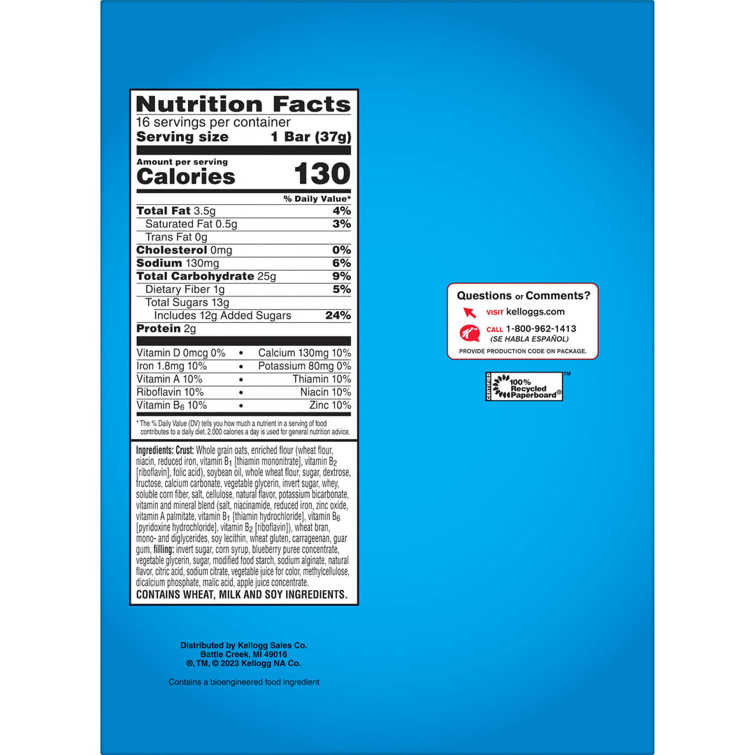 Kellogg's Nutri-Grain Blueberry Cereal Bar-1.3 oz.-16/Box-3/Case