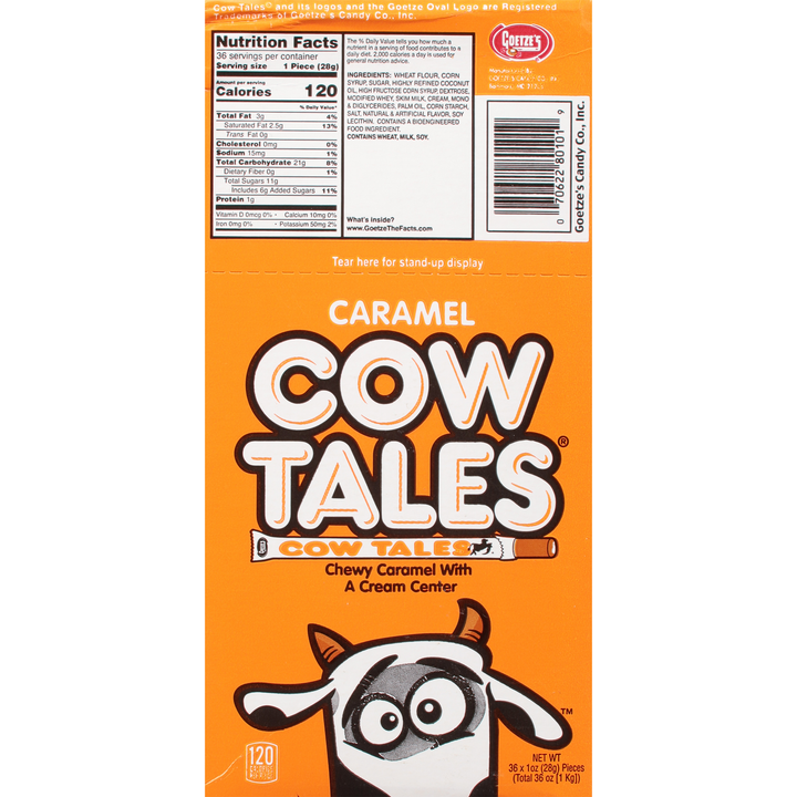 Goetze Candy Vanilla Cow Tales Convertible Box-1 oz.-36/Box-12/Case