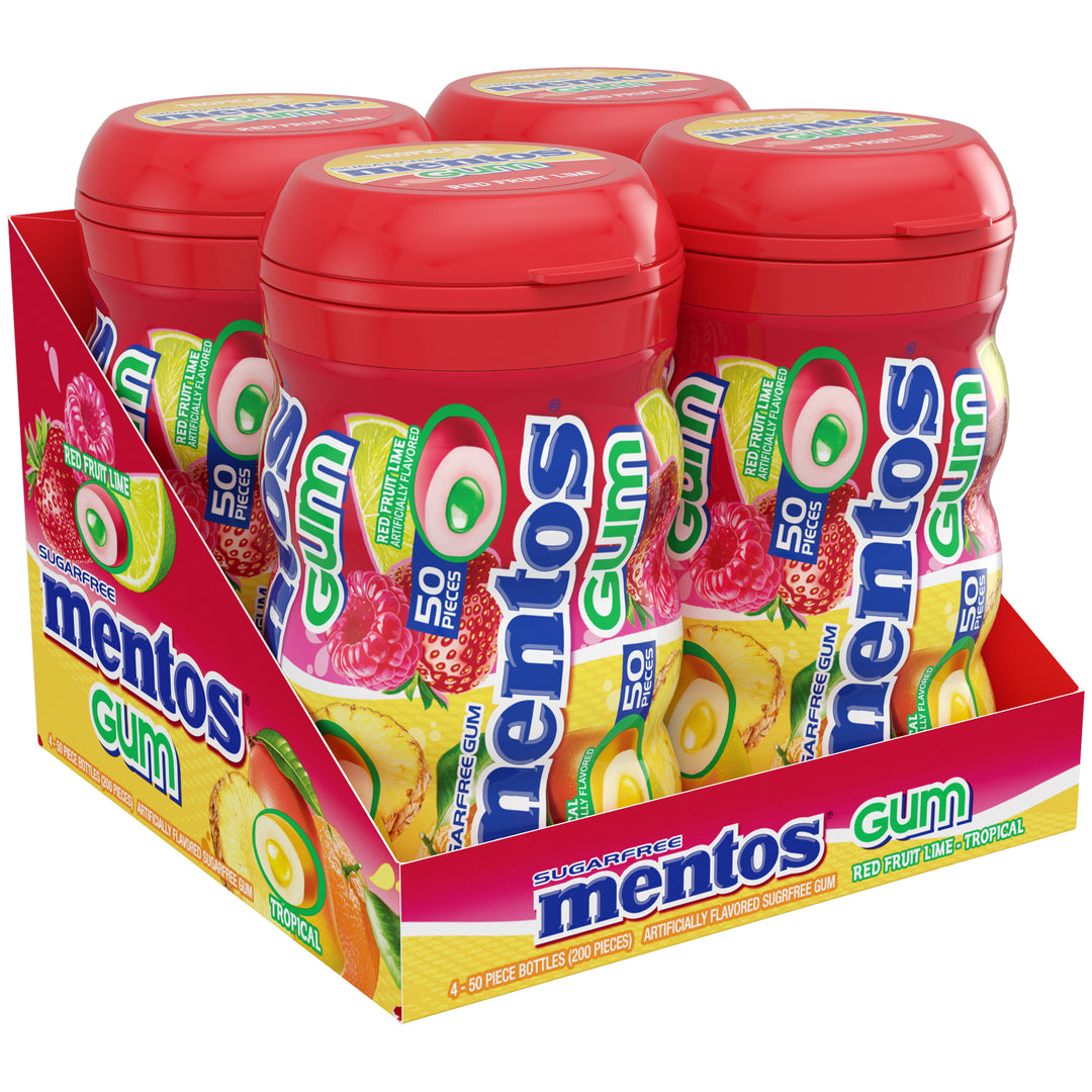 Mentos Sugar Free Gum Mixed Fruit Curvy Bottle-50 Piece-4/Box-6/Case