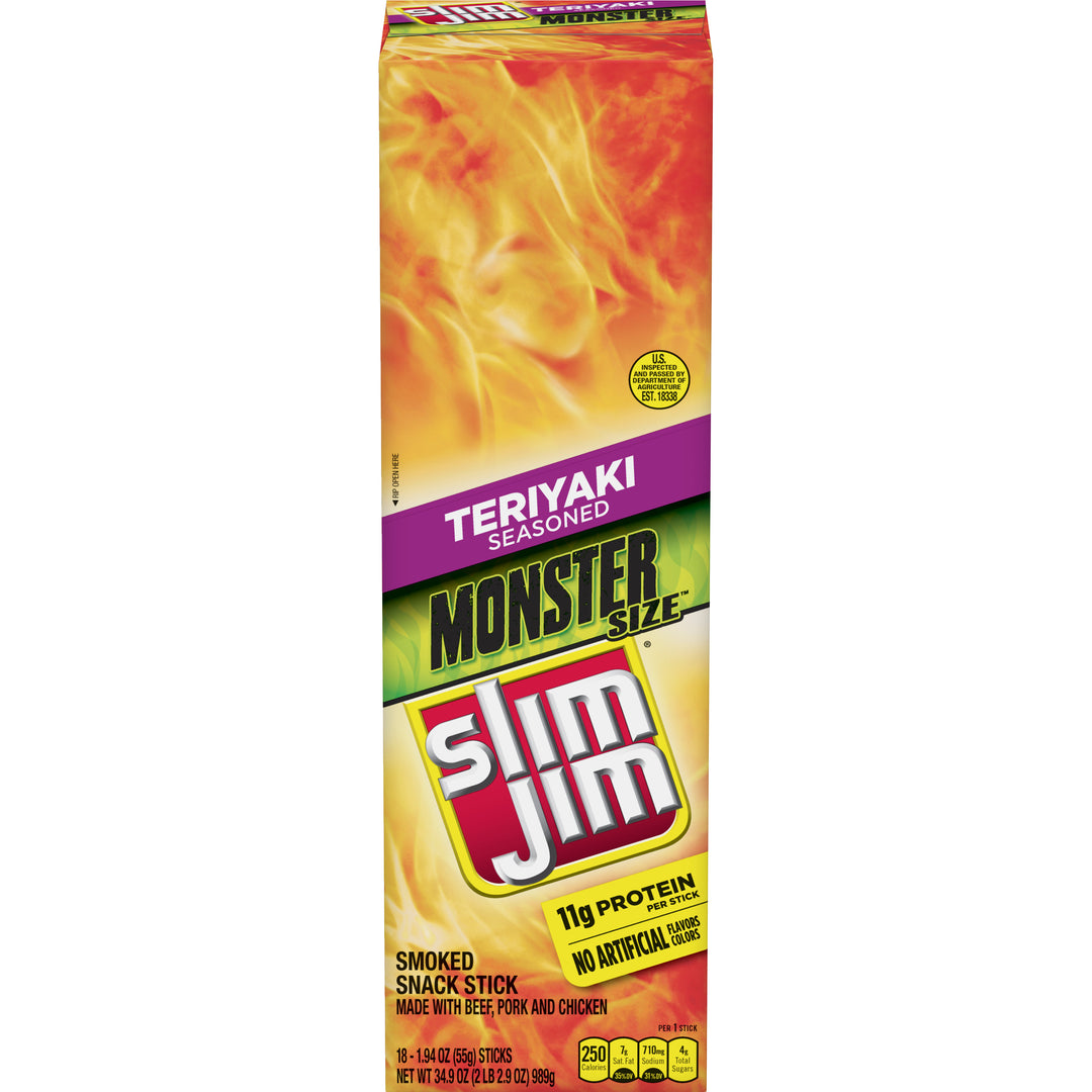 Slim Jim Beef Jerky Monster Teriyaki-1.94 oz.-18/Box-6/Case