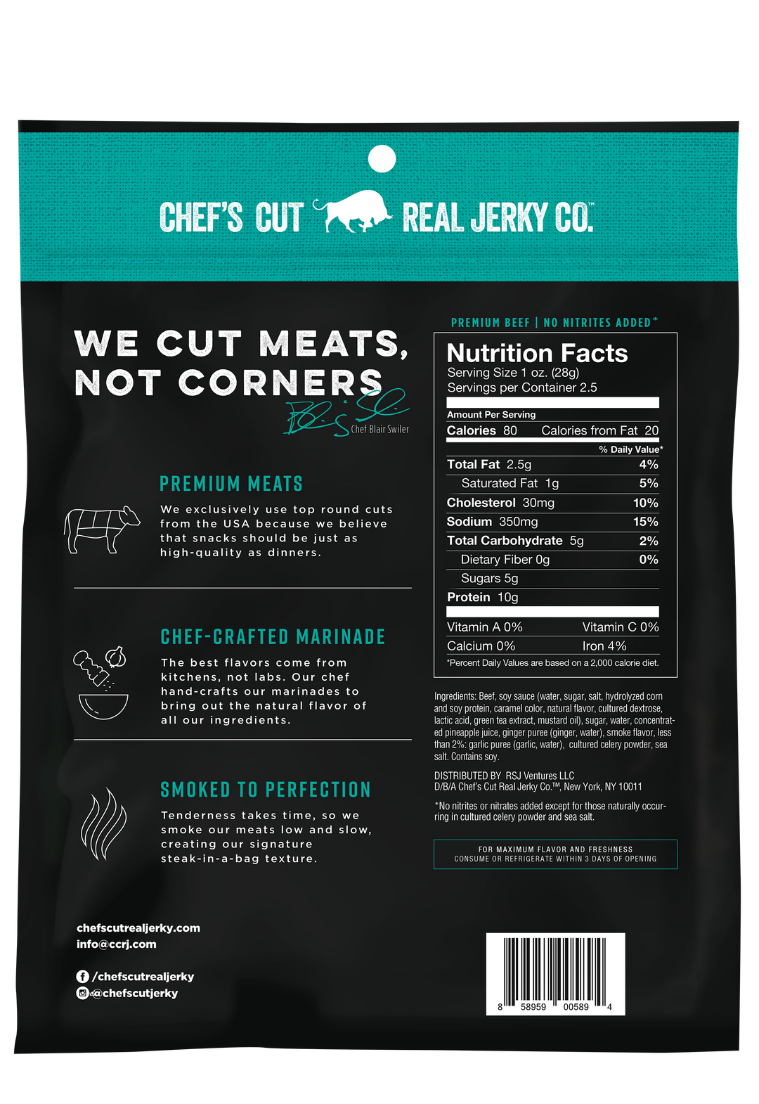 Chef's Cut Real Jerky Co. Smoked Beef Teriyaki Asian-2.5 oz.-8/Case