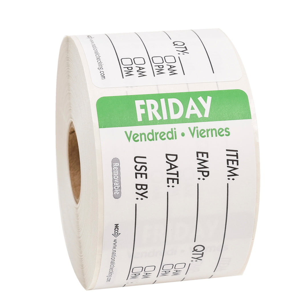 National Checking 2X3 Trilingual Item-Date-Use By Friday Green-500 Each