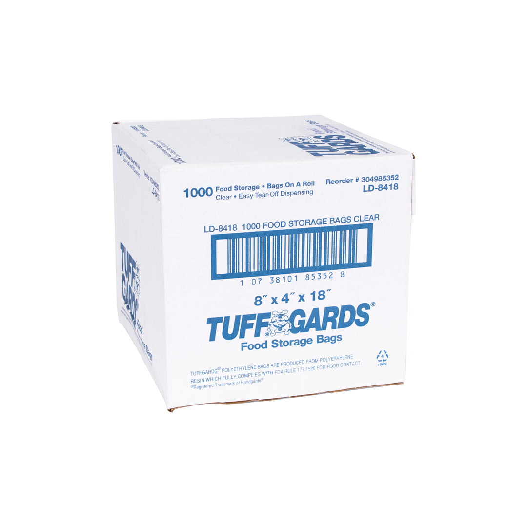 Tuffgards 8 Inch X 4 Inch X 18 Inch .6 Mil Low Density Roll Pack Easy Tear Clear Food Storage Bag-1000 Each-1000/Box-1/Case