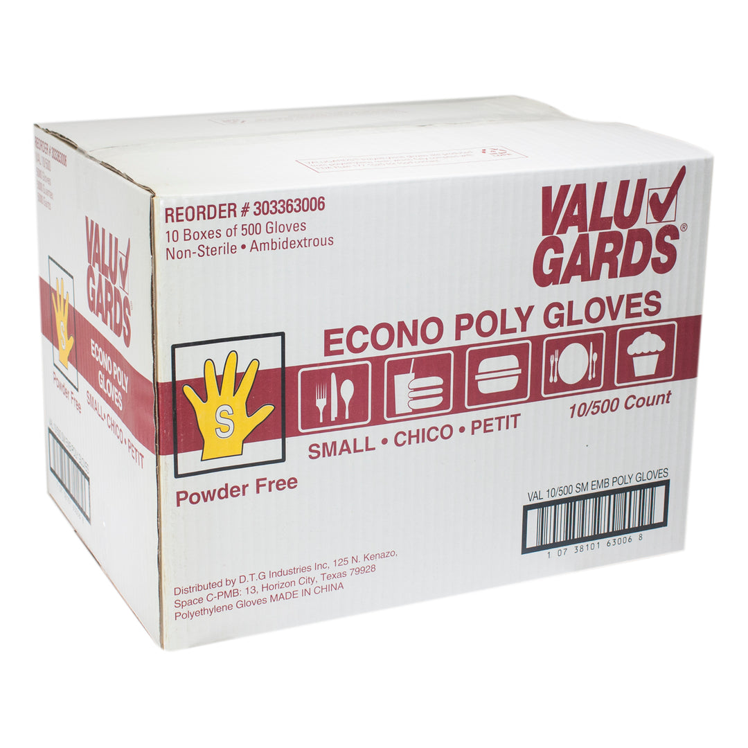 Valugards Powder Free Econo Poly Small Glove-500 Each-500/Box-10/Case
