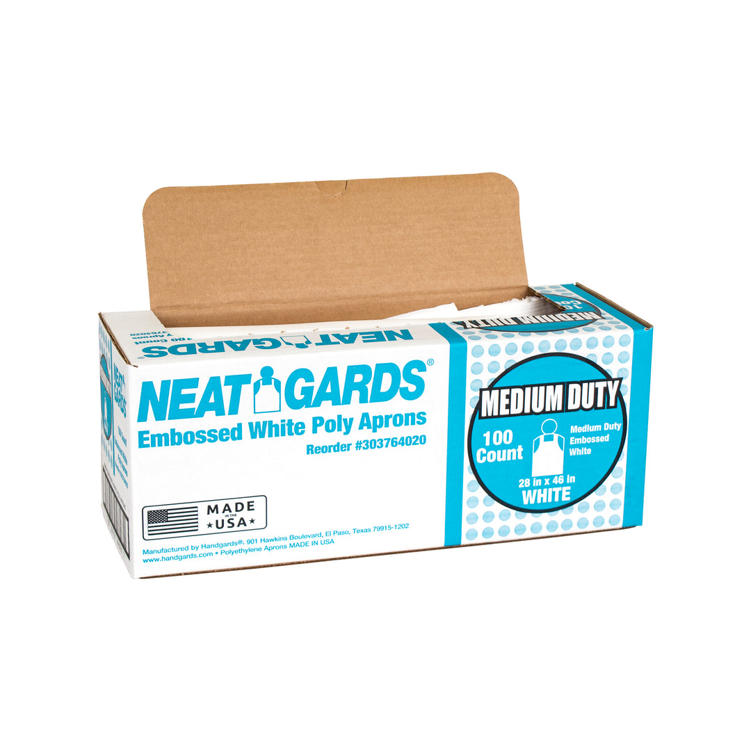 Neatgards Medium Duty Embossed White Poly Apron-100 Each-100/Box-1/Case