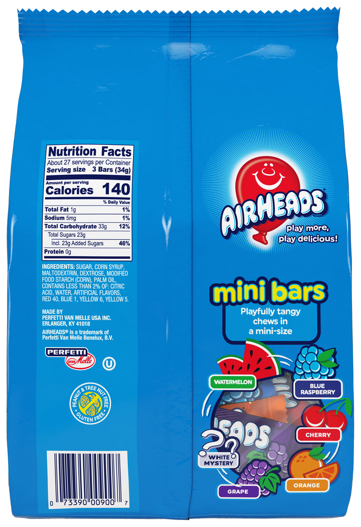 Airheads Mini Assorted Flavor Grape-Orange-Cherry-White Mystery-Blue Raspberry-And Watermelon-32.17 oz.-4/Case