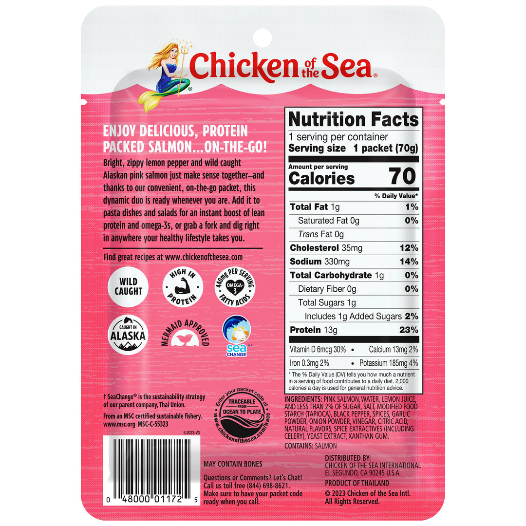 Chicken Of The Sea Skinless/Boneless Pink Salmon In Lemon Pepper Pouch-2.5 oz.-12/Case