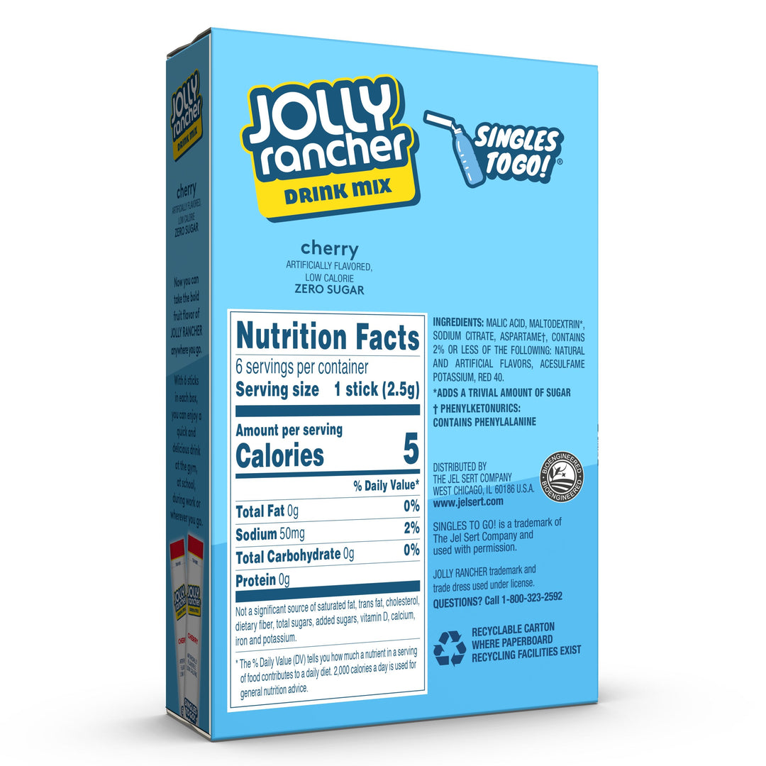 Jolly Rancher Cherry Low Calorie Drink Mix Singles To Go-6 Count-12/Case