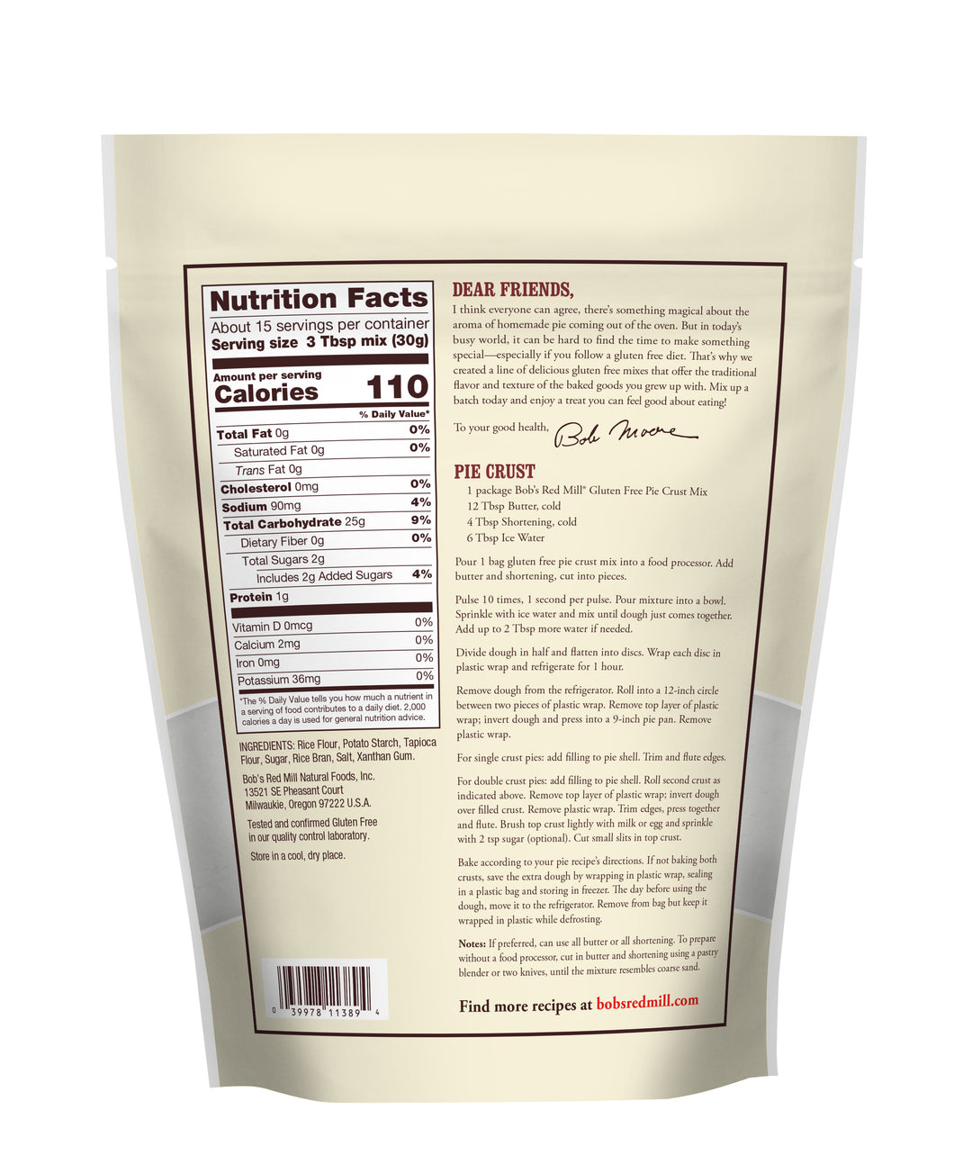 Bob's Red Mill Natural Foods Inc Gluten Free Pie Crust Mix-16 oz.-4/Case