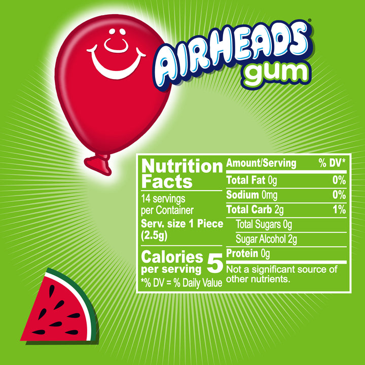 Airheads Sugar Free Watermelon Gum-14 Piece-12/Box-12/Case
