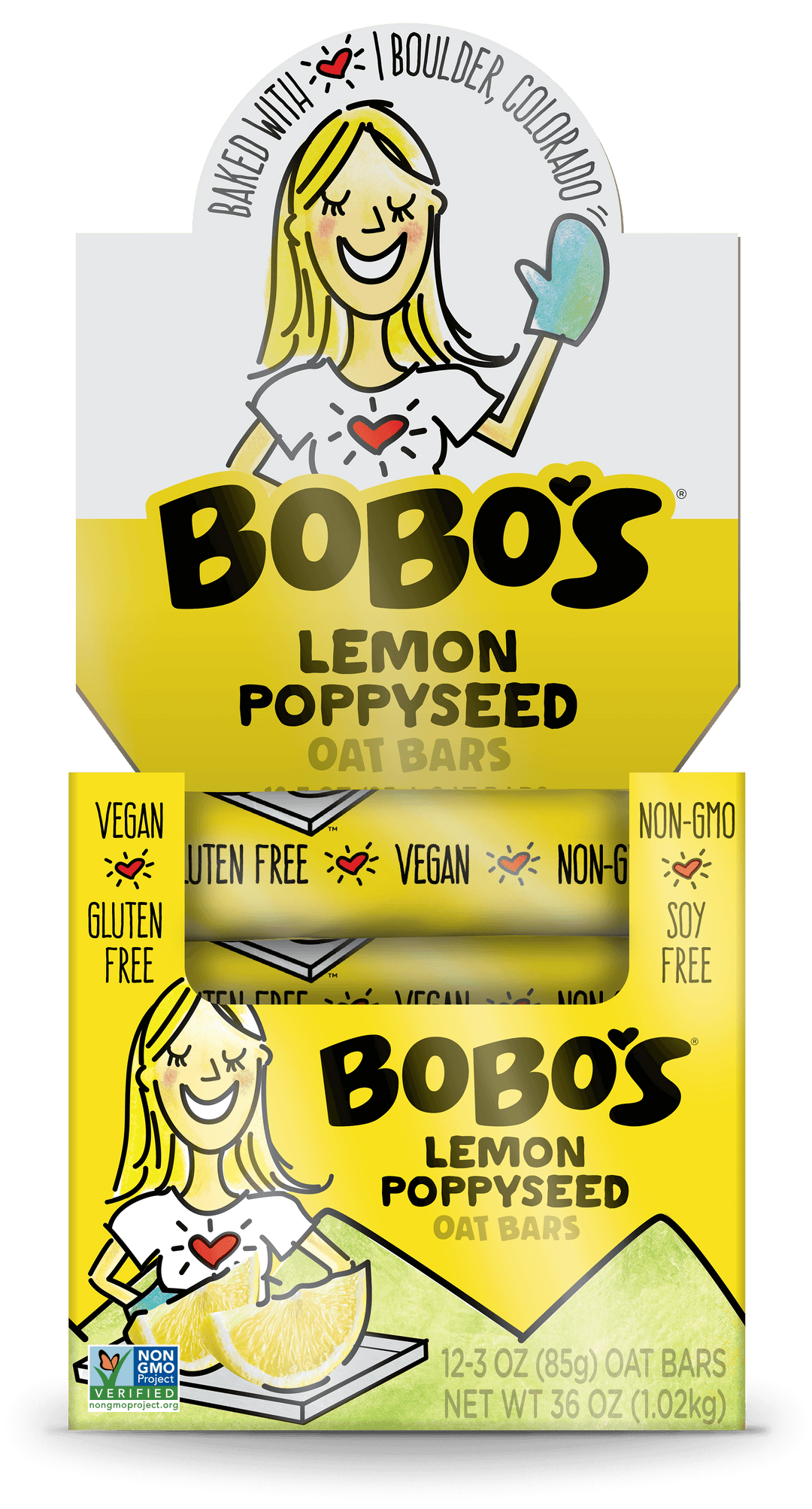 Bobo's Oat Bars Gluten Free-Vegan Lemon Poppyseed Bar-3 oz.-12/Box-4/Case