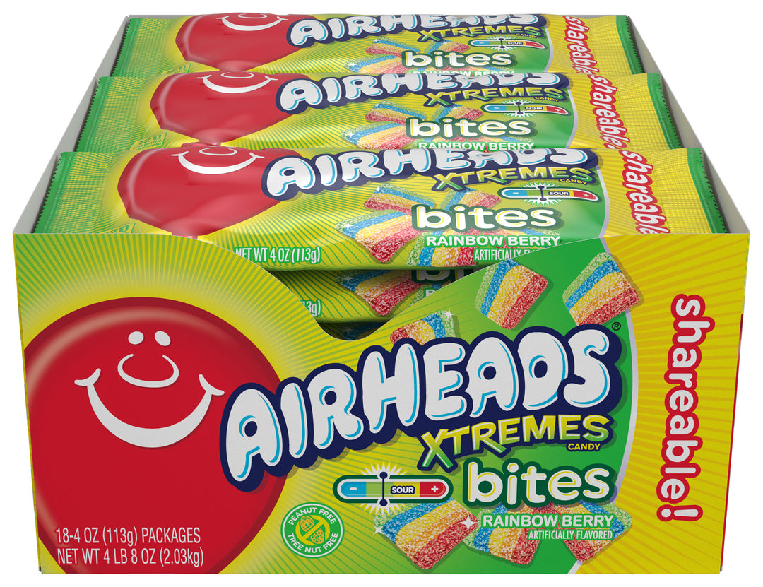 Airheads King Size Xtremes Rainbow Berry Bites Share Pack-4 oz.-18/Box-8/Case