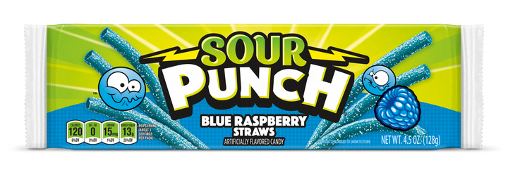 Sour Punch Blue Raspberry Straws-4.5 oz.-24/Case