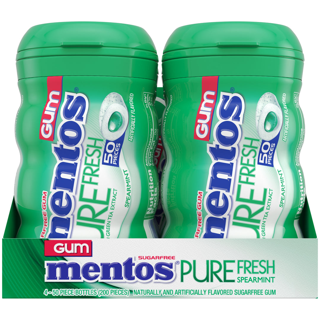 Mentos Sugar Free Pure Fresh Gum Spearmint Curvy Bottle-50 Piece-4/Box-6/Case