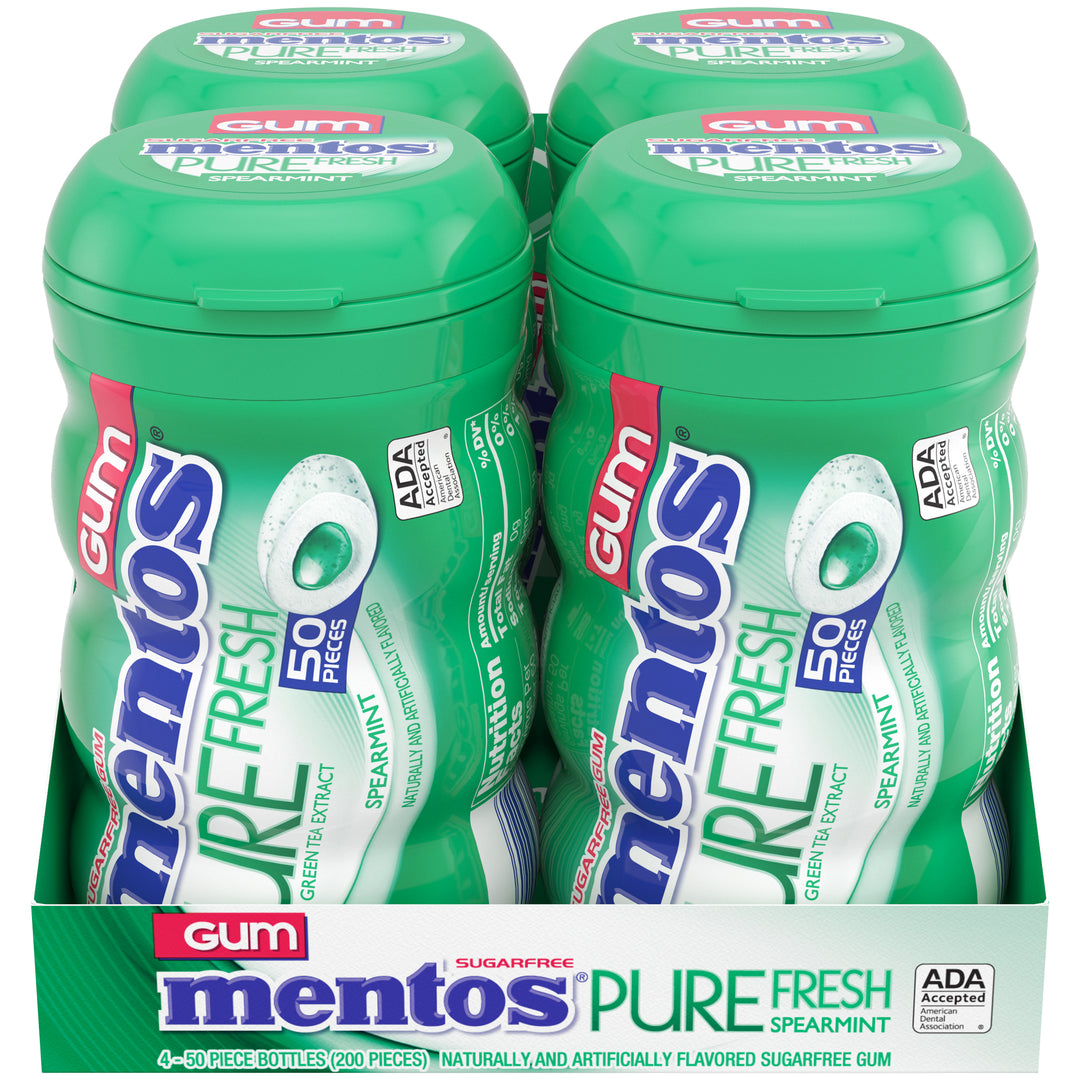 Mentos Sugar Free Pure Fresh Gum Spearmint Curvy Bottle-50 Piece-4/Box-6/Case