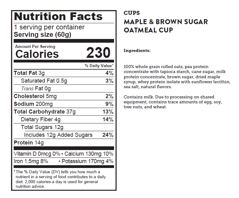 Kodiak Cakes Maple Brown Sugar Oatmeal In A Cup-1.584 oz.-12/Case