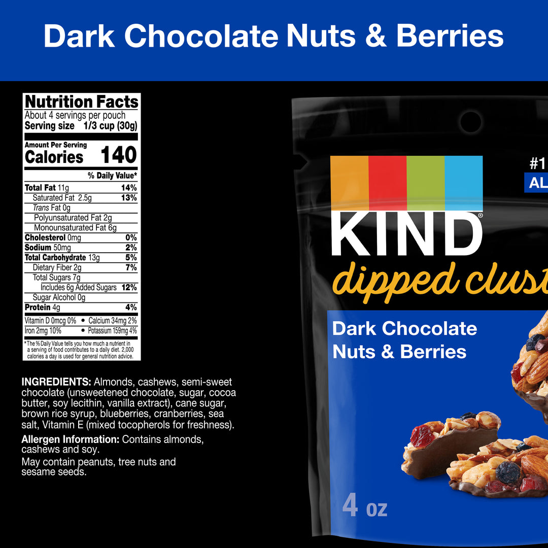 Kind Snacks Dipped Clusters Dark Chocolate Nuts & Berries-4 oz.-8/Case