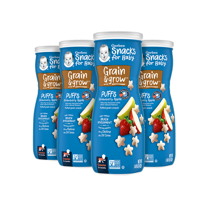 Gerber Graduates Non-Gmo Strawberry Apple Puffs Cereal Baby Snack Canister-1.48 oz.-6/Case
