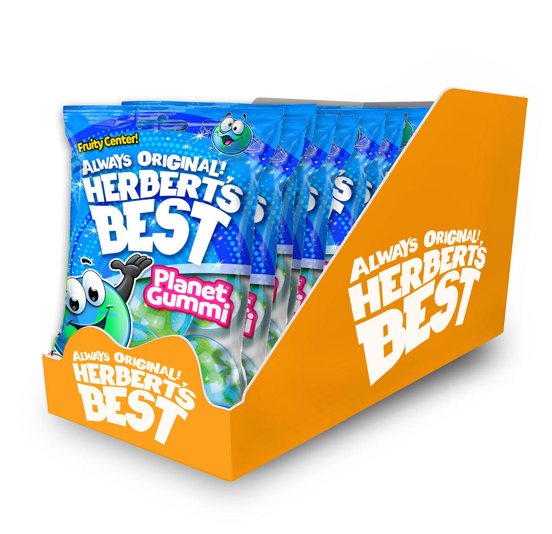 Herbert's Best Planet Gummy Candy Display Ready Case With Peg Bags-2.6 oz.-12/Case